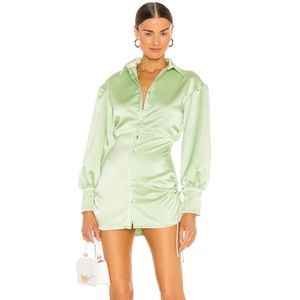 Ruched Button Up Dress in Sage Green
